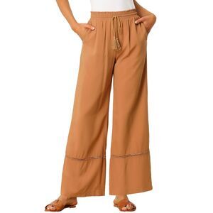 Loose High Waist Drawstring Wide Leg Palazzo Trousers with Pockets Dusty Orange